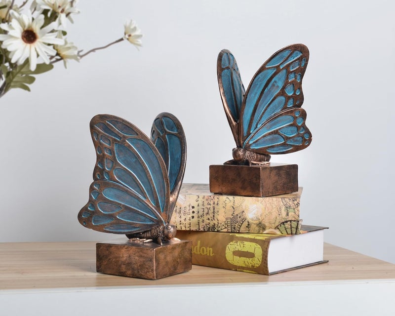 Kakizzy Vintage Blue Butterfly Bookends,Resin Book Ends for Shelves,Heavy Duty Decorative Bookends,Creative Book Stopper Holder Decor for Desk Home Office,Shelf Decoration,Gifts for Mother's Day - Image 4